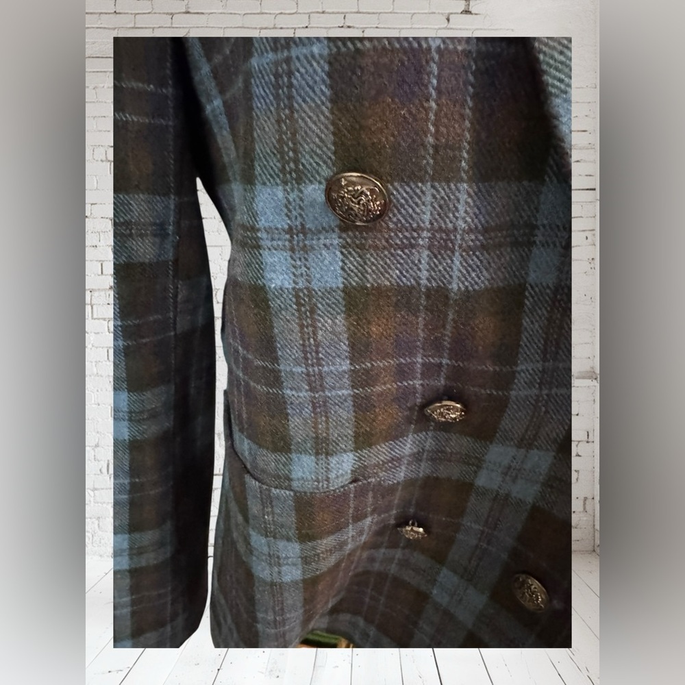 Doe & Rae Blue Plaid Blazer Sz M NWOT | Double Breasted Boutique Layer - Picture 3 of 8